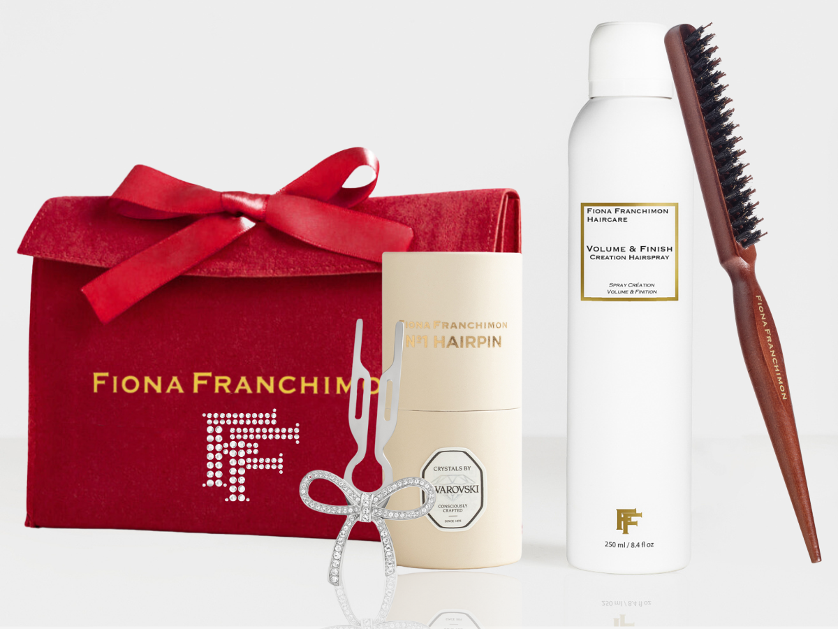 Value Set | Ribbon White Gold-F&C Hairspray-Backcomb brush-Swarovski Pouch