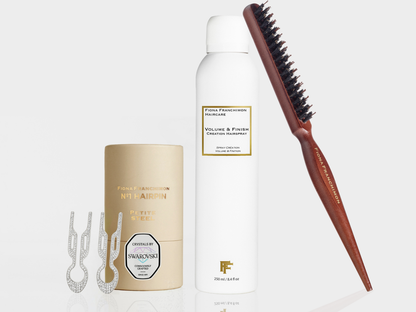 Value set- Volume and Finish Creation Hairspray & Nº1 HAIRPIN Petite with Swarovski White Gold, Free Backcomb brush