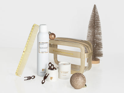 Holiday Value Set: Gold Travel BeautyCase + Petite Brown 5x + Gold Comb + Hairspray