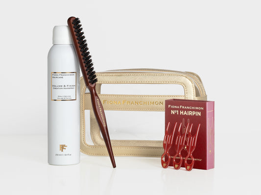 Holiday Value Set: Gold Travel BeautyCase + Ruby Red + Backcomb Brush + Hairspray