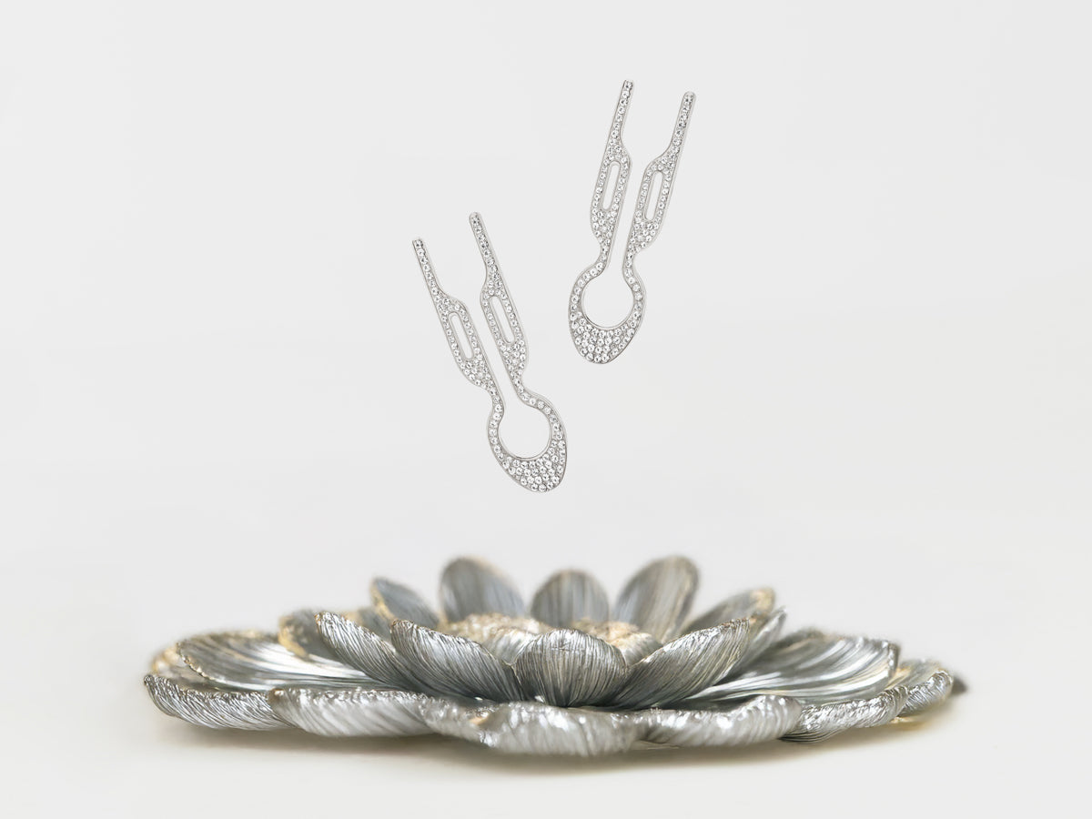 Nº1 HAIRPIN PETITE Steel with Swarovski® Crystals | White Gold Finish (2 per box)