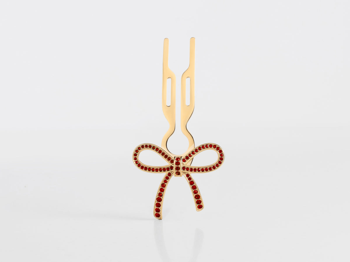 Nº1 HAIRPIN Ribbon | Siam Red Swarovski® Crystals | Yellow Gold Finish