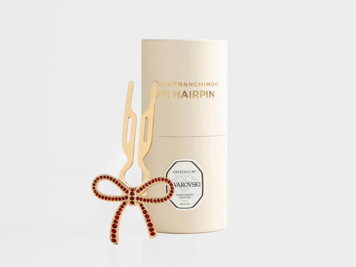 Nº1 HAIRPIN Ribbon | Siam Red Swarovski® Crystals | Yellow Gold Finish