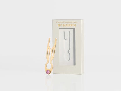 Nº1 HAIRPIN Steel Pink Crystal Solitaire | Yellow Gold Finish