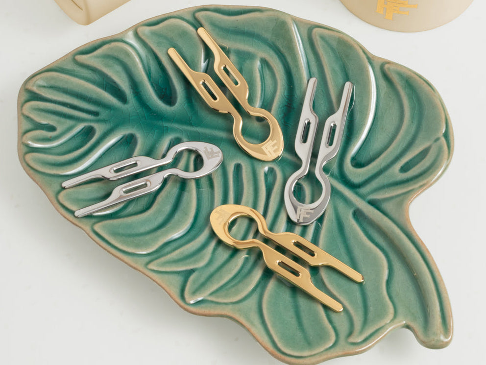 Nº1 HAIRPIN PETITE Steel | Yellow Gold finish (2 per tube)