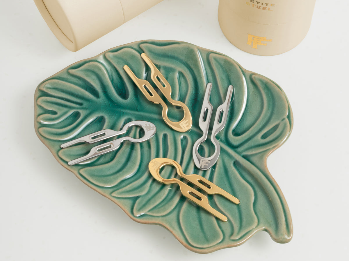 Nº1 HAIRPIN PETITE Steel | Yellow Gold finish (2 per tube)