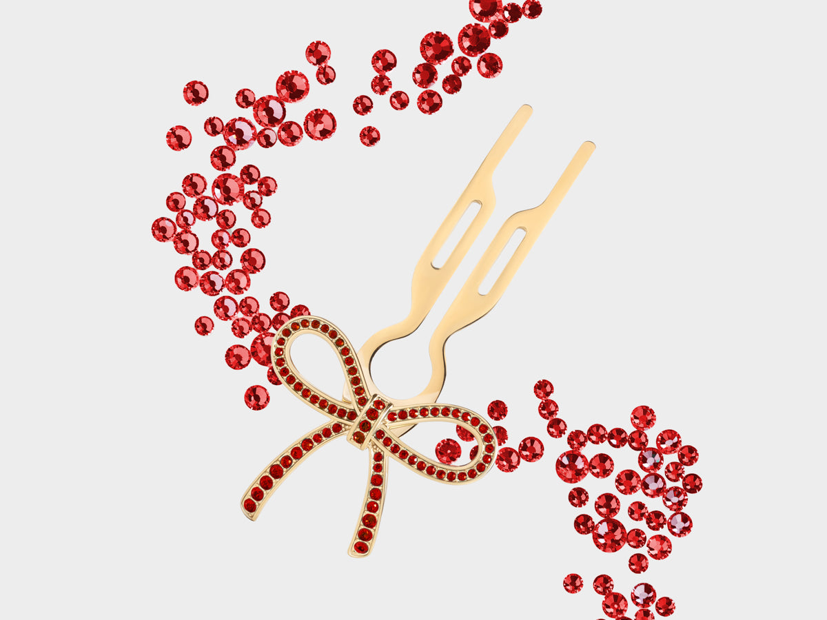 Nº1 HAIRPIN Ribbon | Siam Red Swarovski® Crystals | Yellow Gold Finish