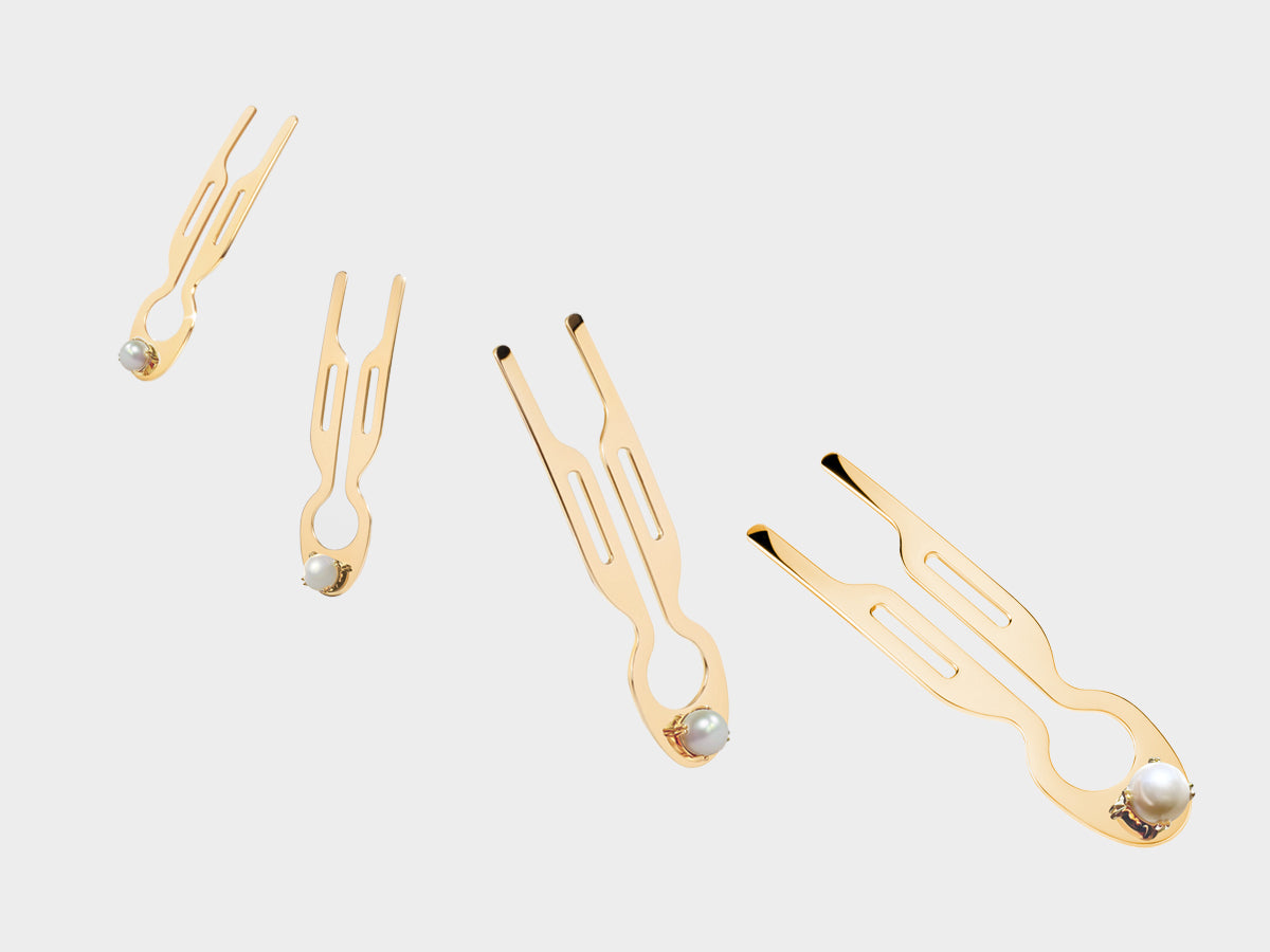 ひときっき Crown フェルン① Nº1 HAIRPIN Steel Pearl | Yellow Gold finish – Fiona Franchimon