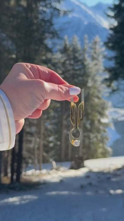 Nº1 HAIRPIN Steel Clear Crystal solitaire | Yellow Gold finish