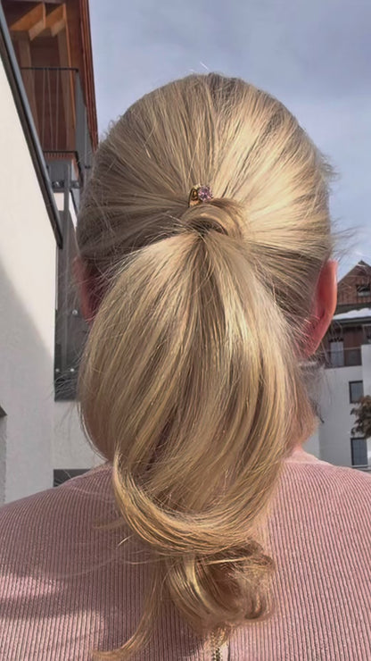 Nº1 HAIRPIN Steel Pink Crystal Solitaire | Yellow Gold Finish