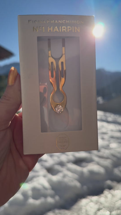 Nº1 HAIRPIN Steel Clear Crystal solitaire | Yellow Gold finish