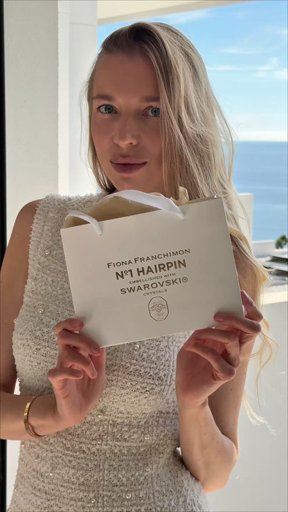 Nº1 Hairpin Pendant | Ribbon with Swarovski® Crystals & Pearl Strand | Yellow Gold Finish