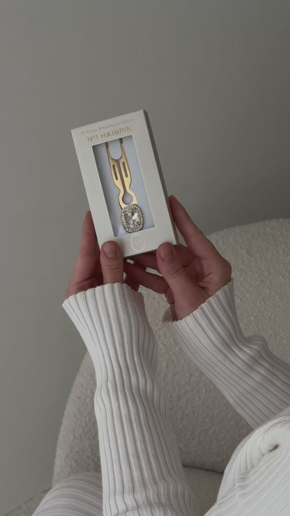 Nº1 Hairpin Pendant | with Swarovski® 10 Carat Crystal Halo Cut | Yellow Gold Finish